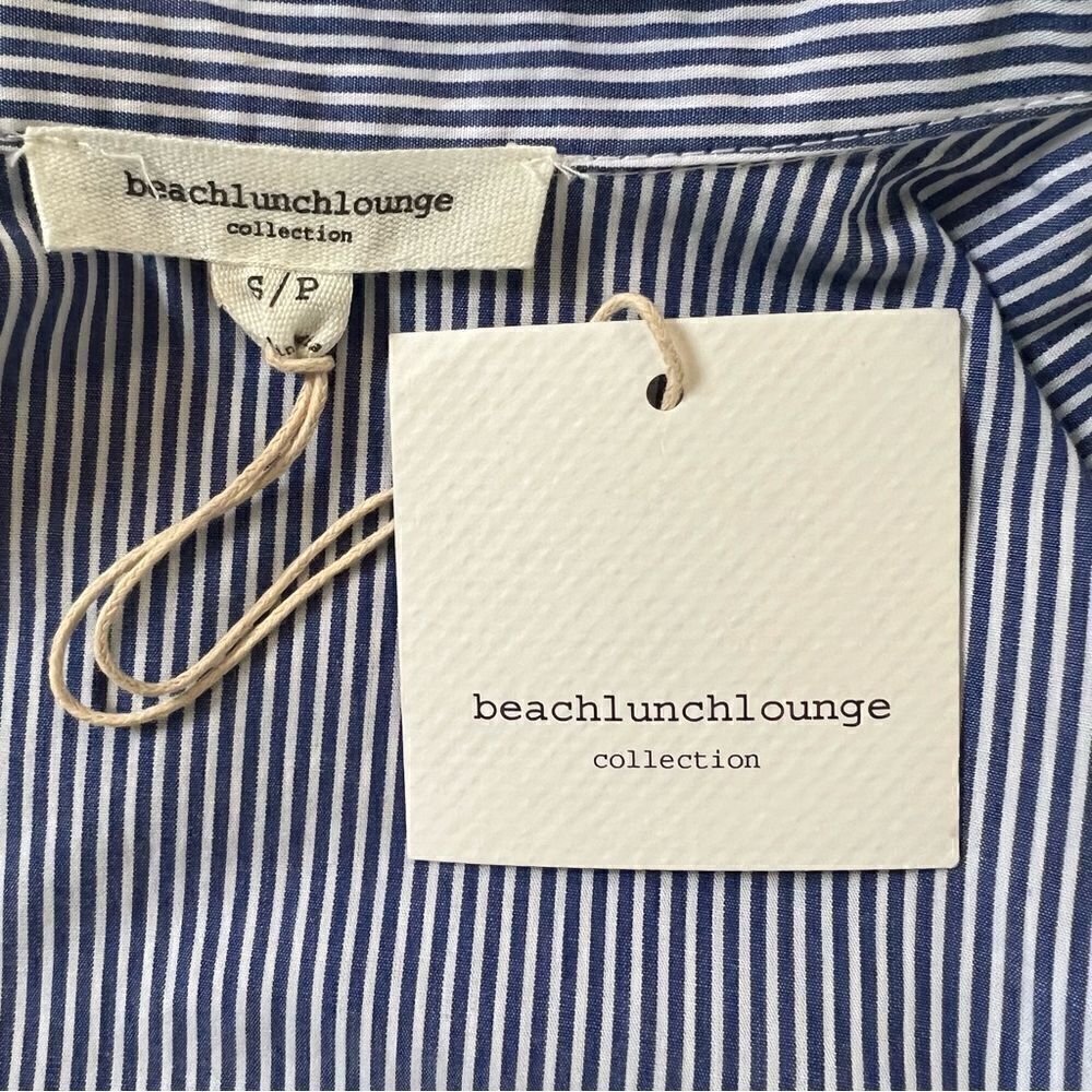 NWT Beach Lunch Lounge Blue and White Pinstripe Tie Front Button Down Blouse-S - Picture 11 of 13